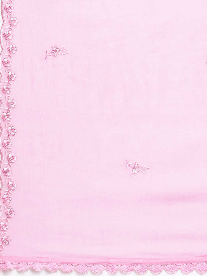 Neerus Pink Panelled Straight Yoke Design Kurta And Trousers With Dupatta