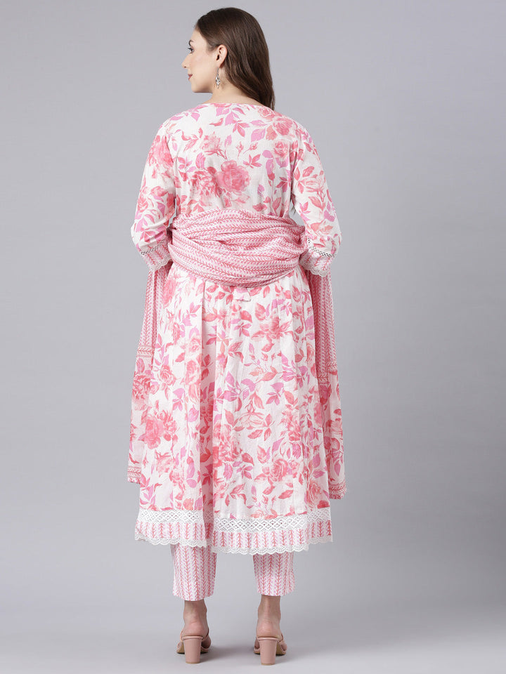 Neerus Pink embroidered panelled suit set with dupatta - detail view 1