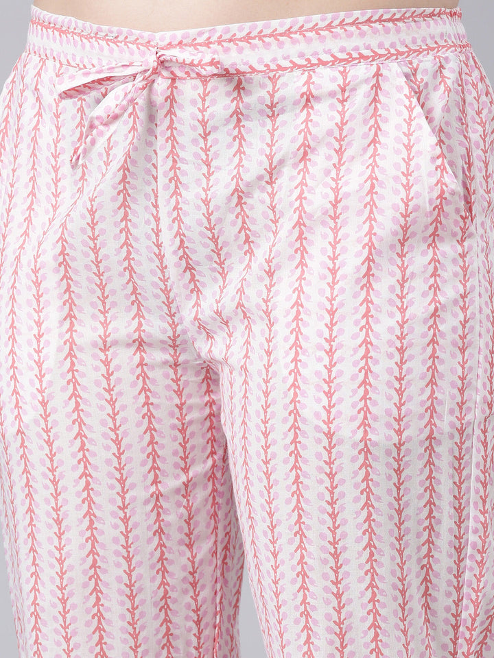Neerus Pink embroidered panelled suit set with dupatta - detail view 4