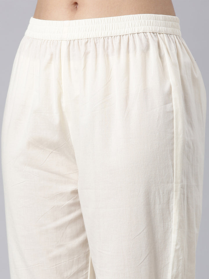 Neerus Beige panelled straight suit set kurta trouser dupatta - detail view 3