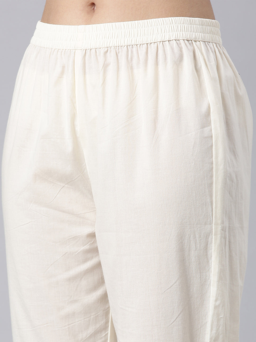 Neerus Cream Panelled Straight Kurta and Trousers With Dupatta