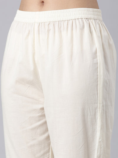 Neerus Cream Panelled Straight Kurta and Trousers With Dupatta