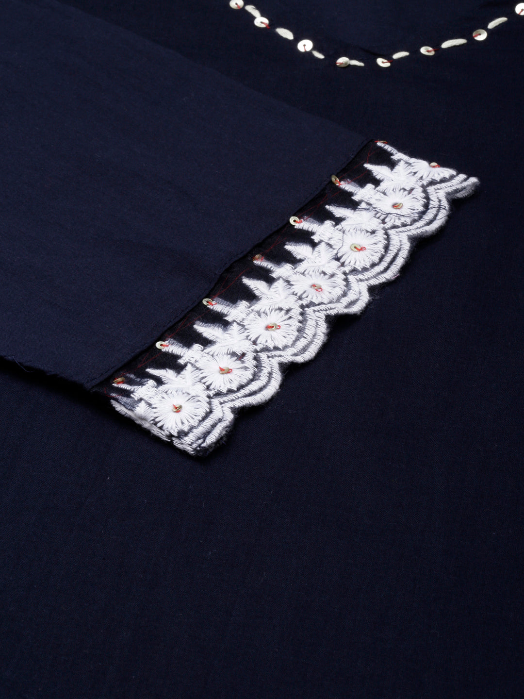 Neerus Blue solid straight suit set kurta trouser dupatta - detail view 1