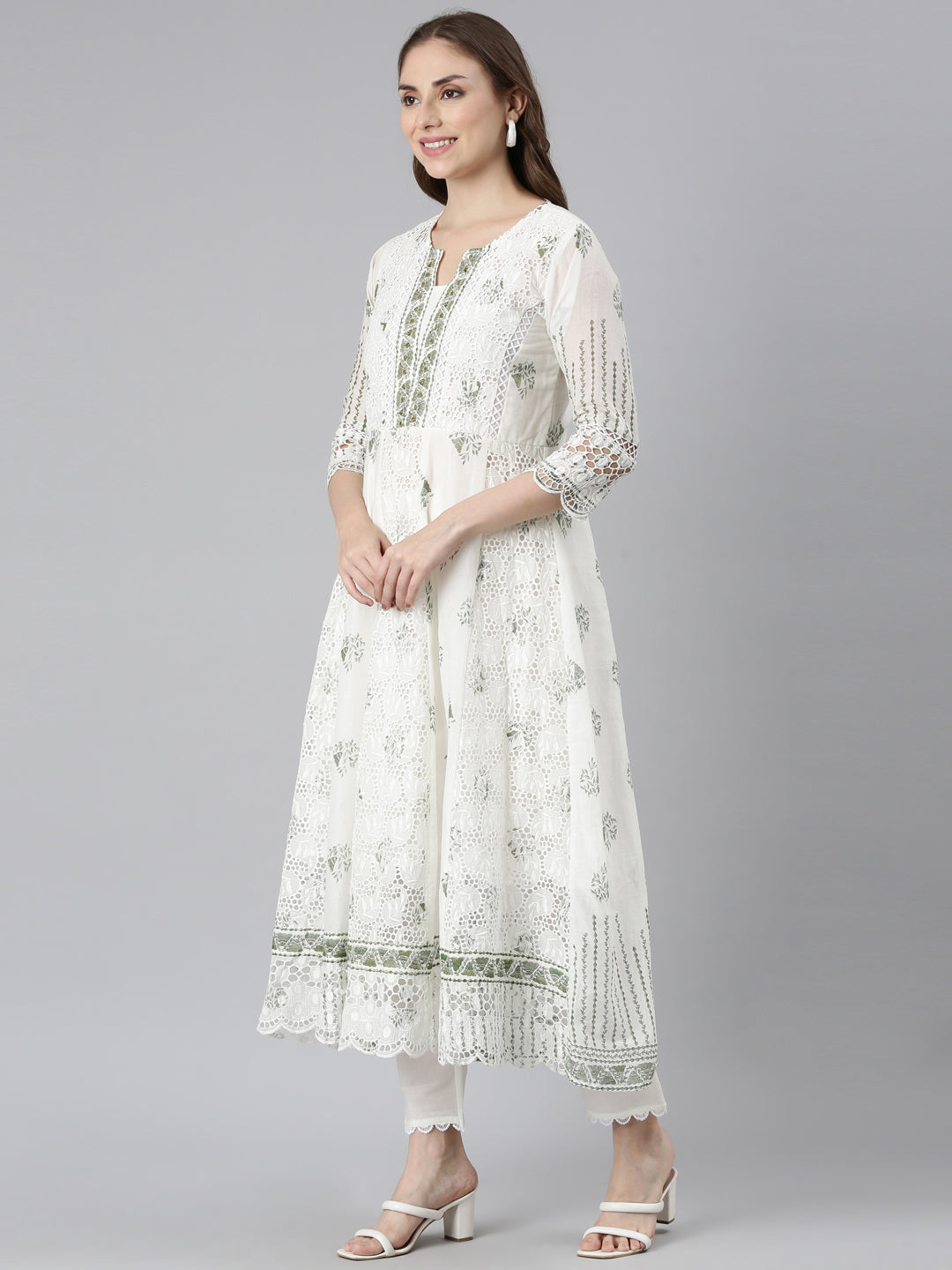 Neerus Green printed panelled suit set - back view