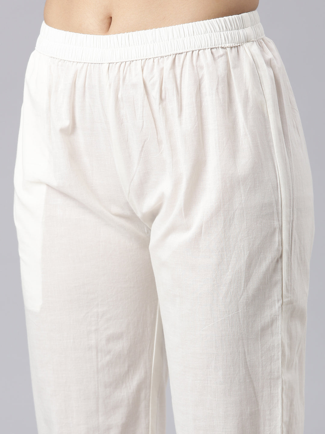 Neerus Cream Pleated Straight Printed Kurta and Palazzos With Dupatta