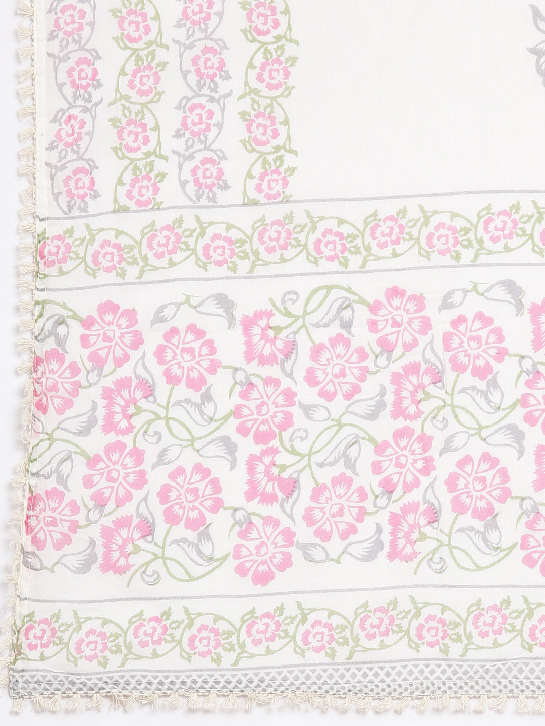 Neerus Cream Pleated Straight Printed Kurta and Palazzos With Dupatta