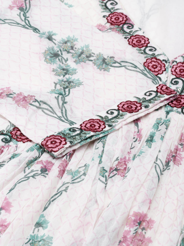 Neerus White printed straight suit set with palazzo and dupatta - detail view 1