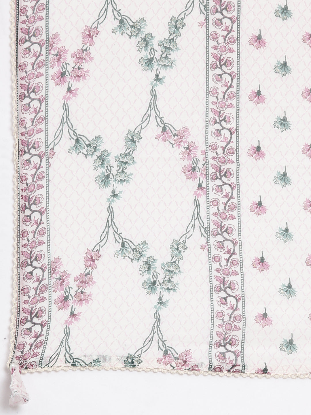 Neerus White printed straight suit set with palazzo and dupatta - detail view 4