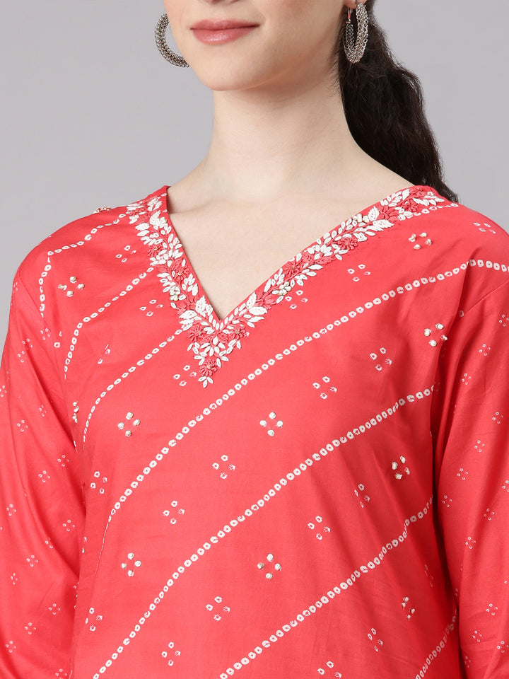 Neerus Women Red Straight Kurta and Trousers With Dupatta