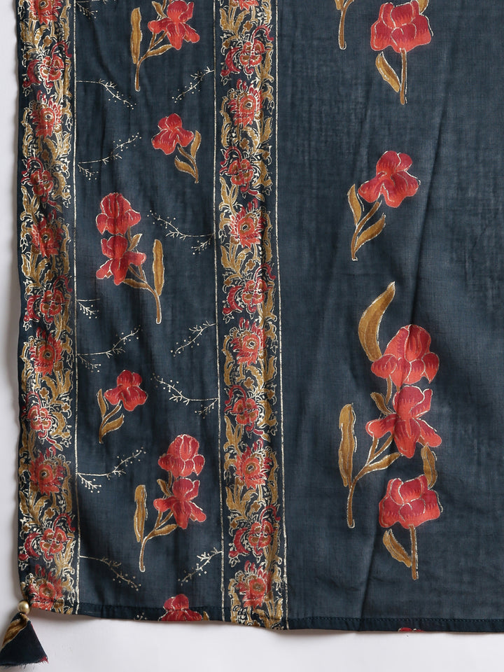 Neerus Green Printed Anarkali Kurta and Trousers With Dupatta