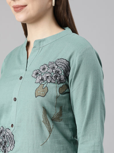Neerus Blue Regular Straight Floral Kurta And  Trousers