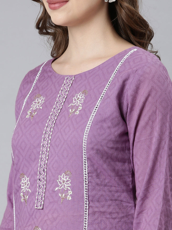 Neerus Lilac Panelled Straight Ethnic Motifs Kurta And Trousers