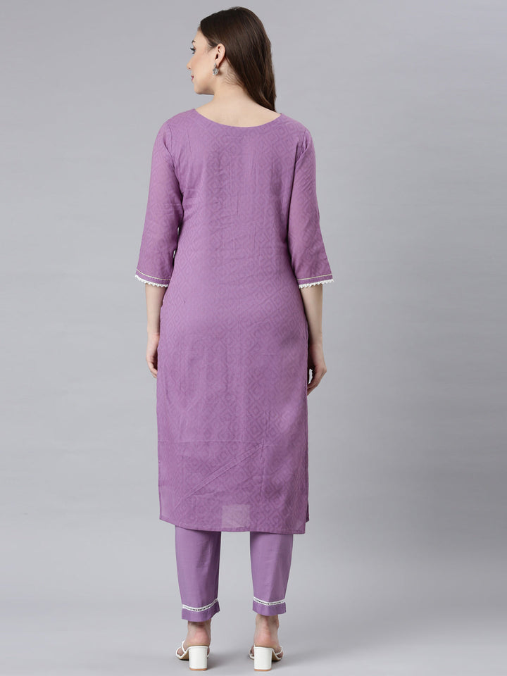 Neerus Lilac Panelled Straight Ethnic Motifs Kurta And Trousers