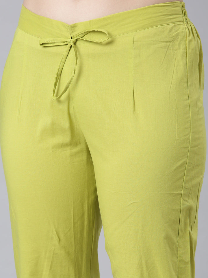 Neerus Lime Green Panelled Straight Ethnic Motifs Kurta And Trousers