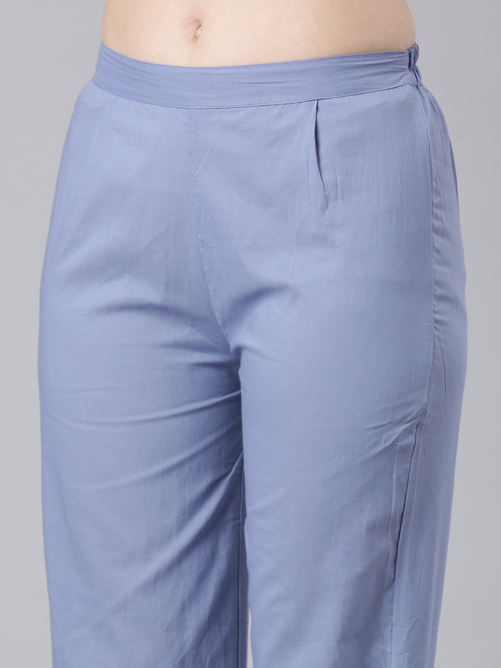 Neerus Blue Printed Straight Kurta and Trousers