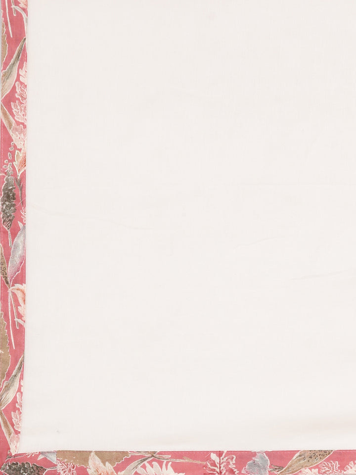 Neerus Cream Regular Straight Printed Kurta and Trousers With Dupatta