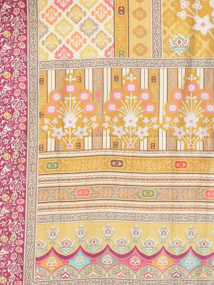 Neerus Cream Straight Casual Abstract Kurta and Trouser with Dupatta