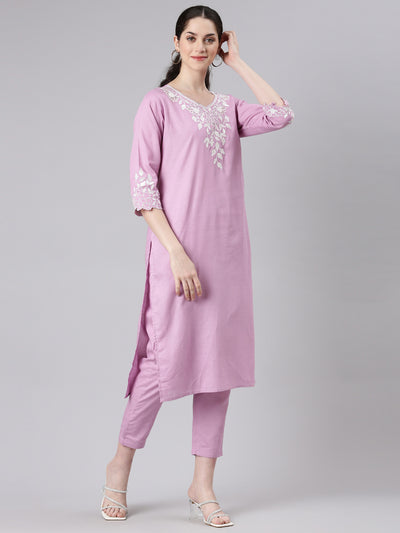 Neerus Women Purple Straight Kurta and Trousers With Dupatta