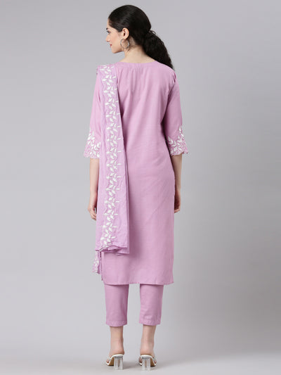 Neerus Women Purple Straight Kurta and Trousers With Dupatta