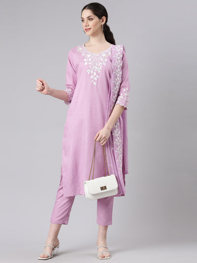 Neerus Women Purple Straight Kurta and Trousers With Dupatta