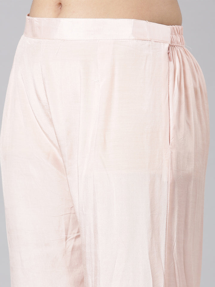 Neerus Peach Straight Casual Floral Kurta and Trouser with Dupatta