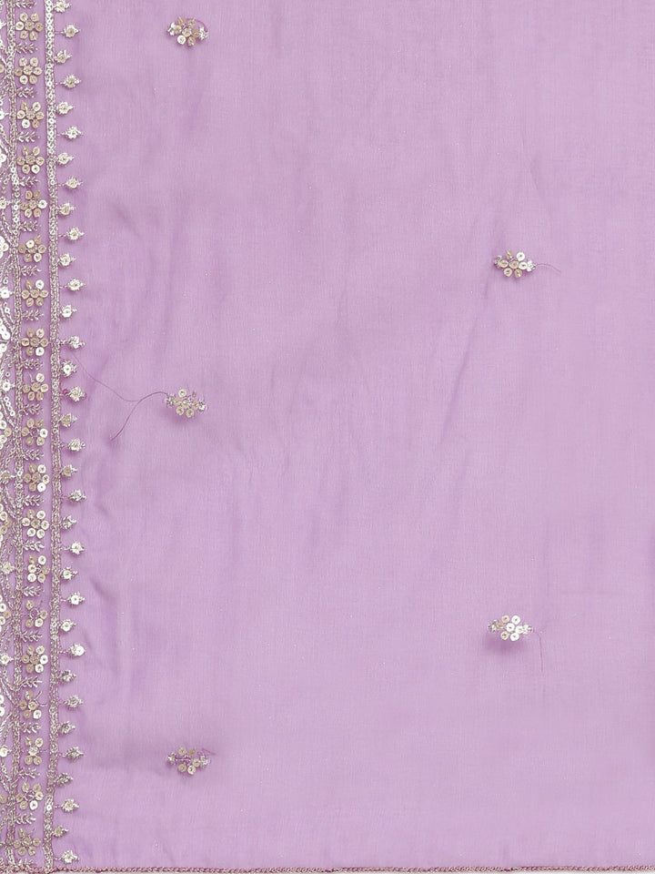 Neerus Purple Silk Straight Casual Chevron Kurta and Trouser with Dupatta