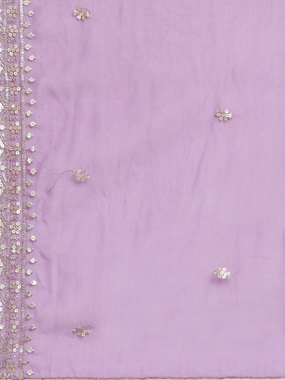 Neerus Purple Silk Straight Casual Chevron Kurta and Trouser with Dupatta