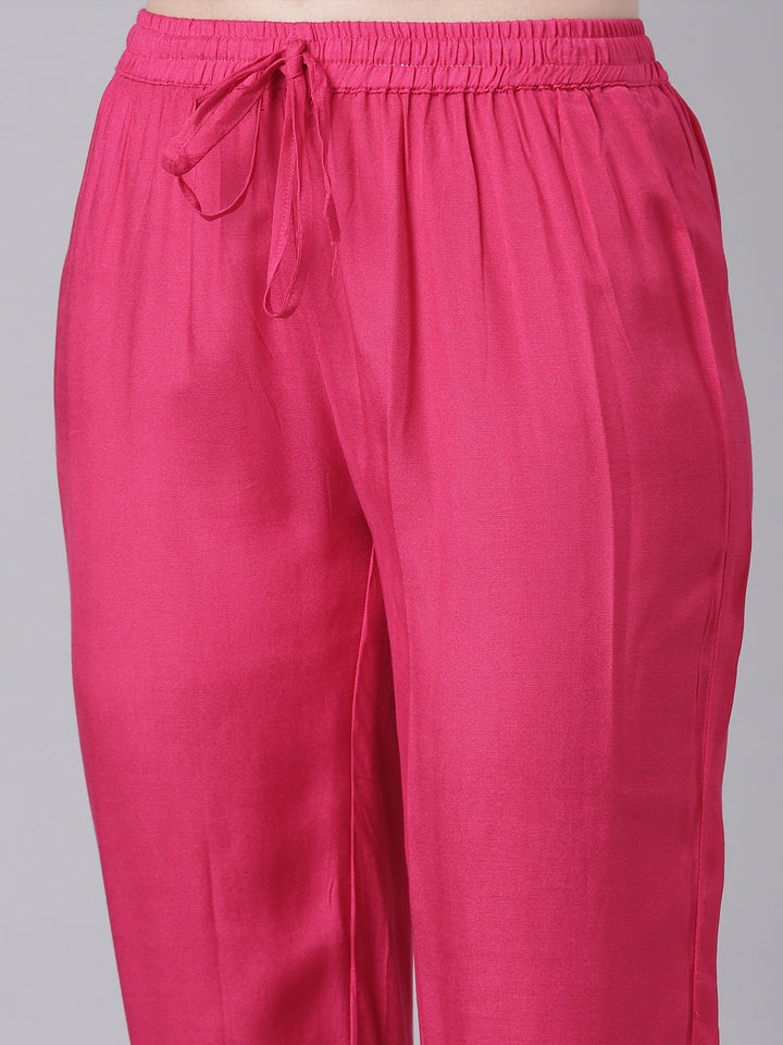 Neerus Magenta Printed Straight Kurta and Trousers With Dupatta