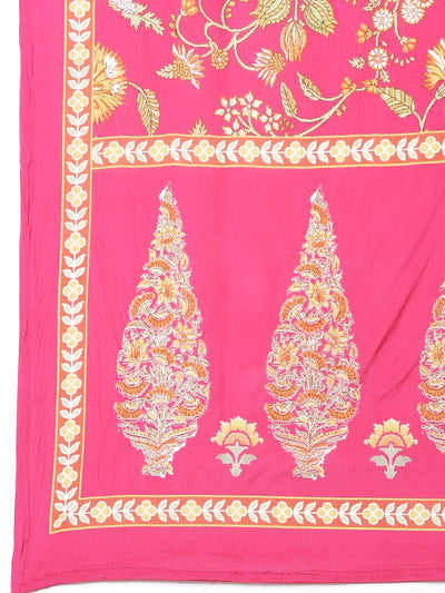 Neerus Magenta Printed Straight Kurta and Trousers With Dupatta