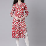 Neerus Red Casual Floral Straight Kurtas