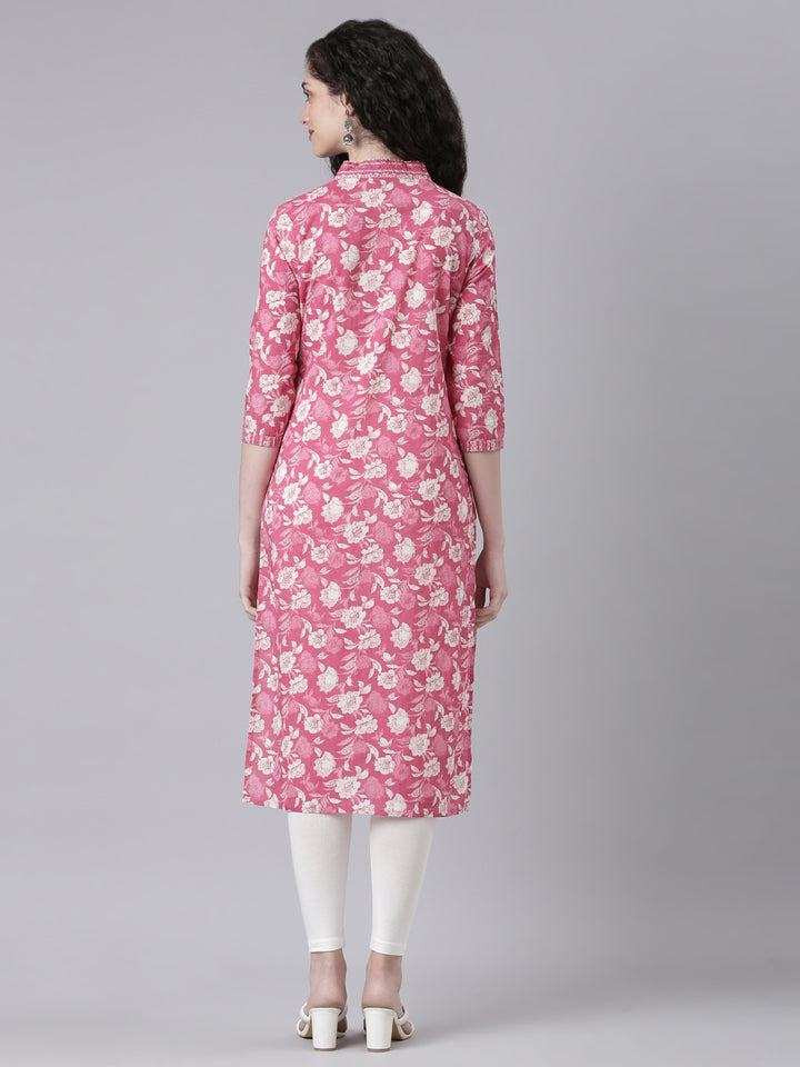 Neerus Pink Casual Floral Straight Kurtas