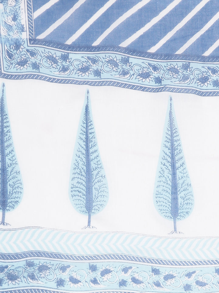 Neerus Blue Angrakha Curved Printed Kurta and Trousers With Dupatta