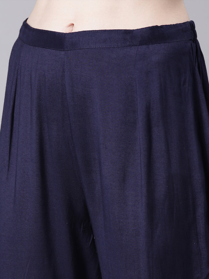 Neerus Blue Viscose Rayon Solid Straight Suit Set - detail view 3