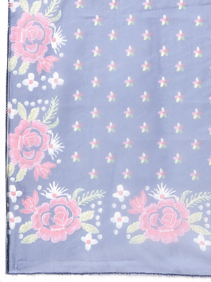 Neerus Blue Viscose Rayon Solid Straight Suit Set - detail view 4