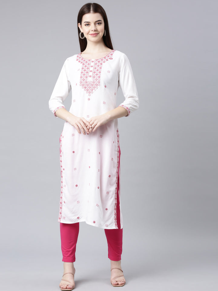 Neerus Maroon Straight Casual Solid Straight Kurta