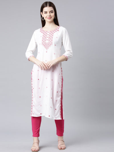 Neerus Maroon Straight Casual Solid Straight Kurtas