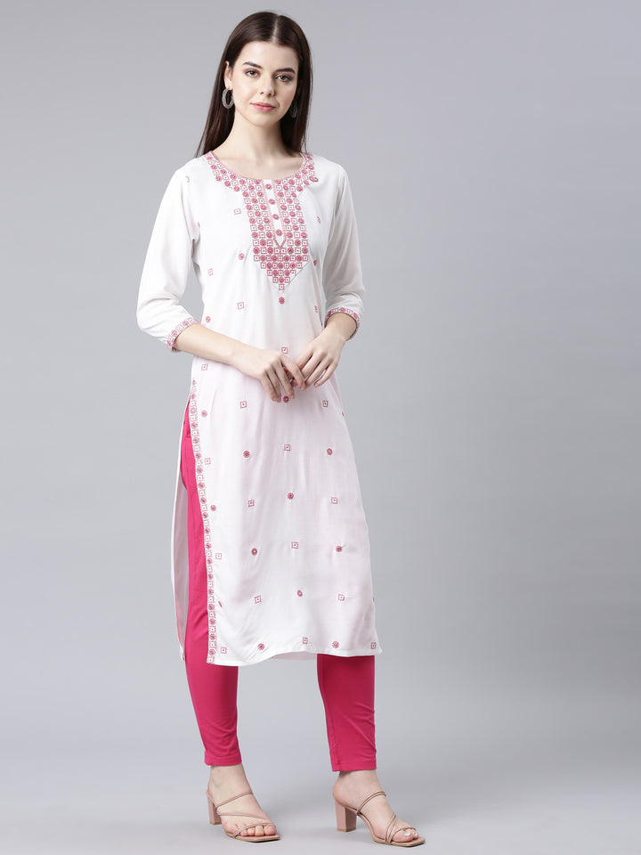 Neerus Maroon Straight Casual Solid Straight Kurta