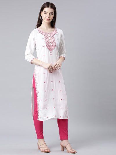 Neerus Maroon Straight Casual Solid Straight Kurtas
