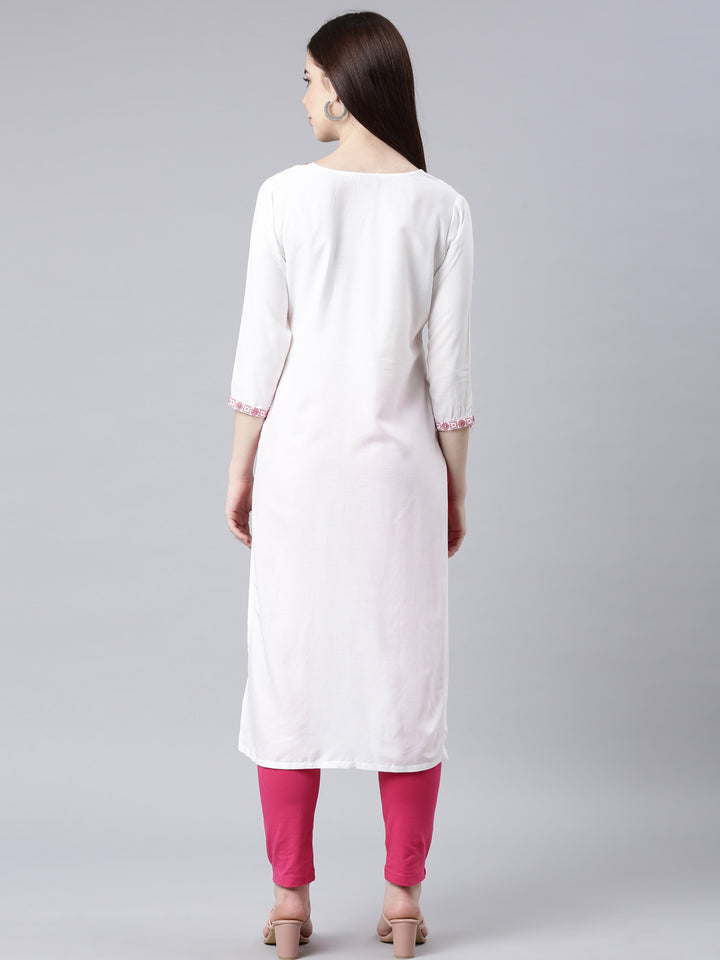 Neerus Maroon Straight Casual Solid Straight Kurta