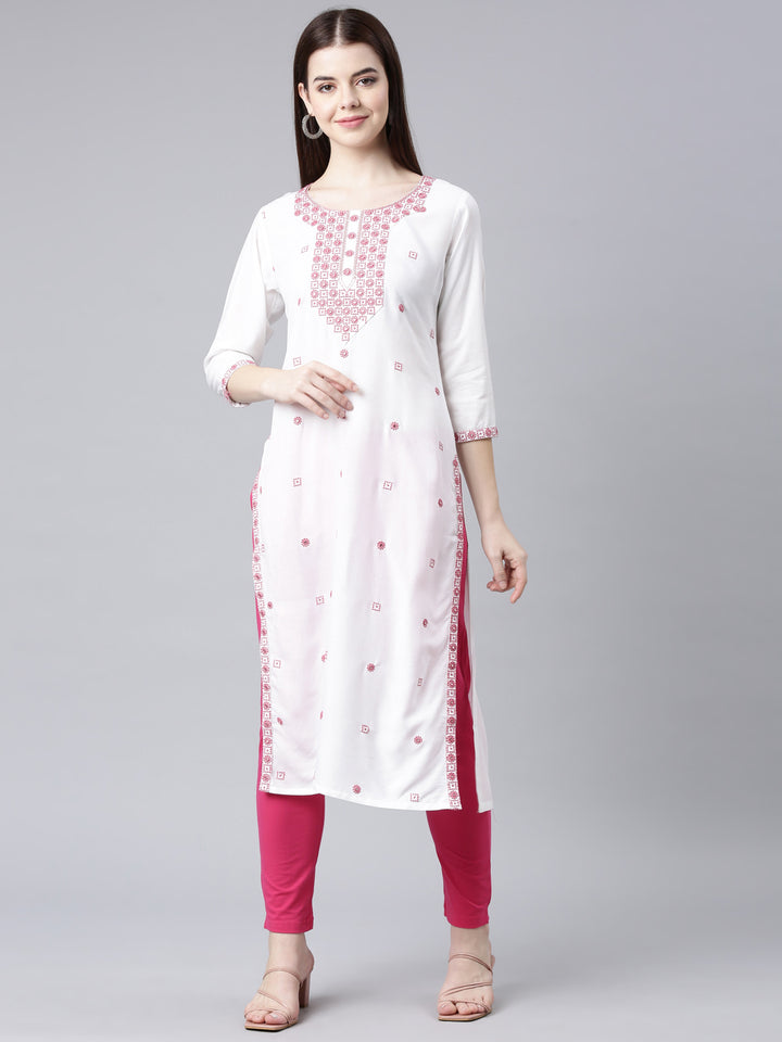 Neerus Maroon Straight Casual Solid Straight Kurta