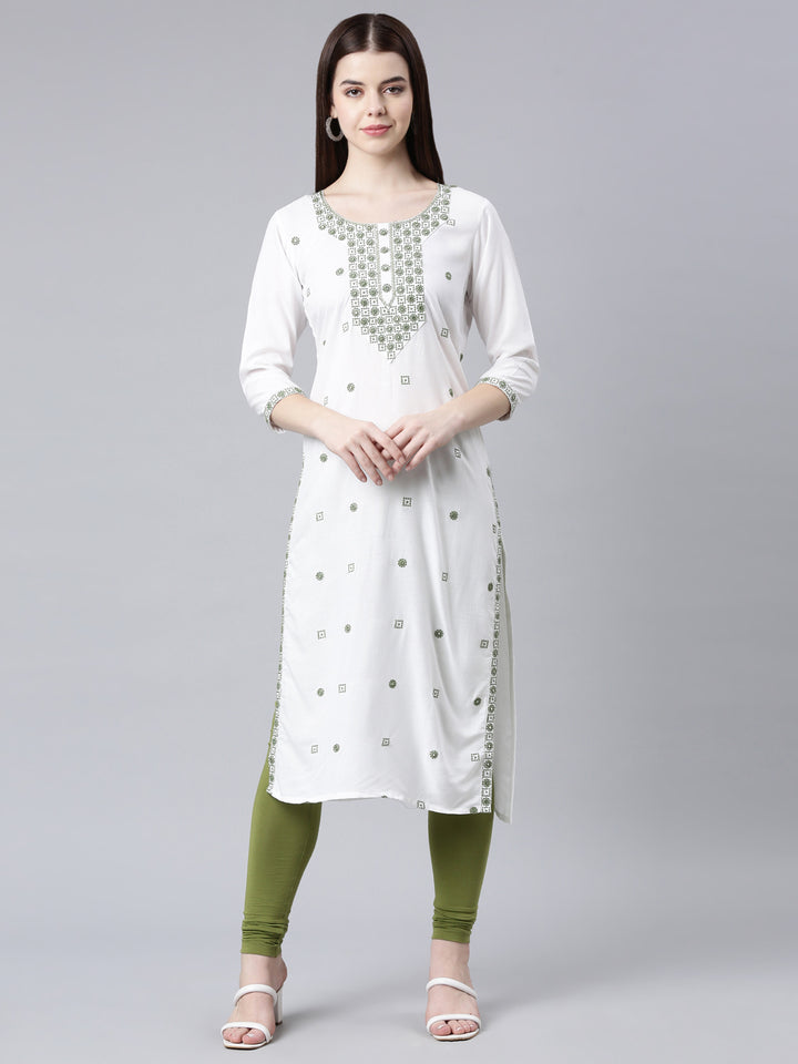 Neerus Green Straight Casual Solid Straight Kurtas
