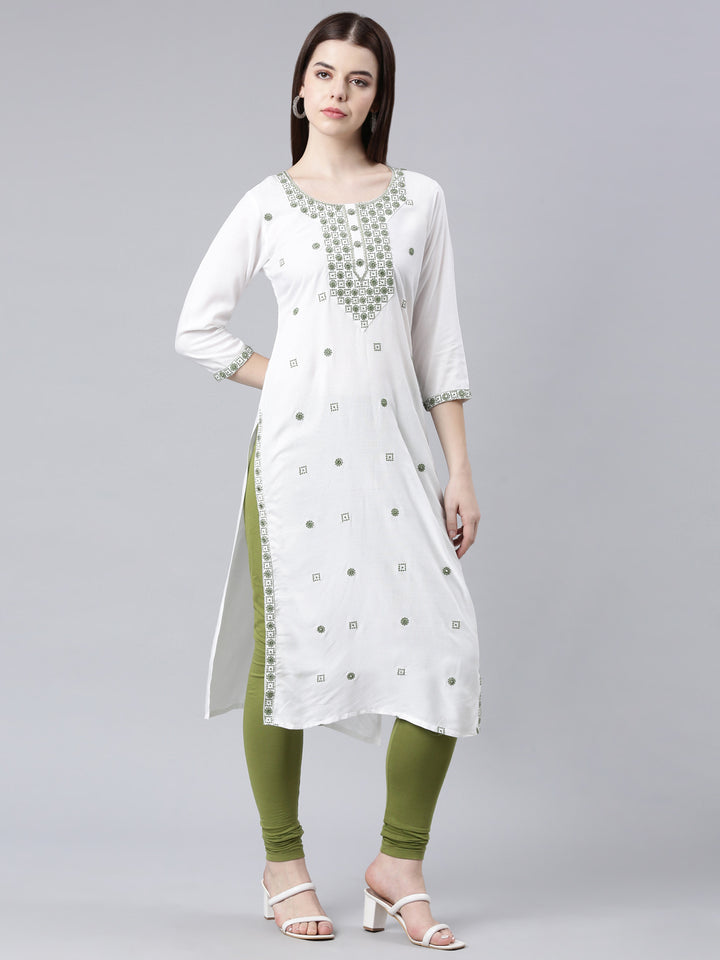 Neerus Green Straight Casual Solid Straight Kurtas
