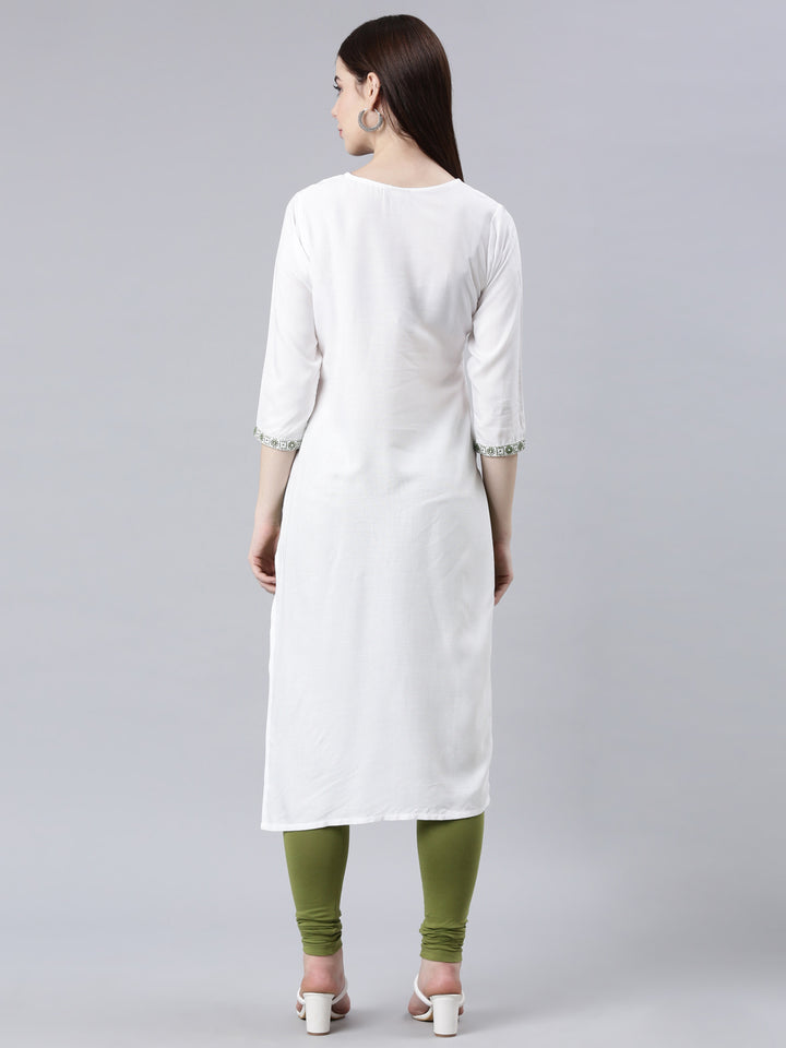 Neerus Green Straight Casual Solid Straight Kurtas
