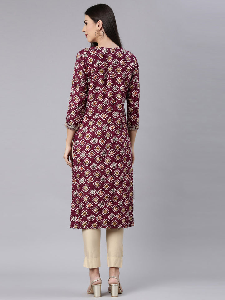 Neerus Purple Straight Casual Embellished Straight Kurtas