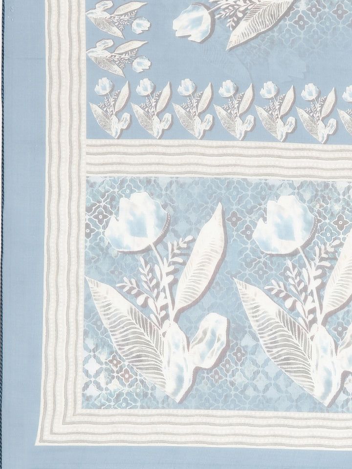 Neerus Grey Printed Straight Kurta and Trousers With Dupatta