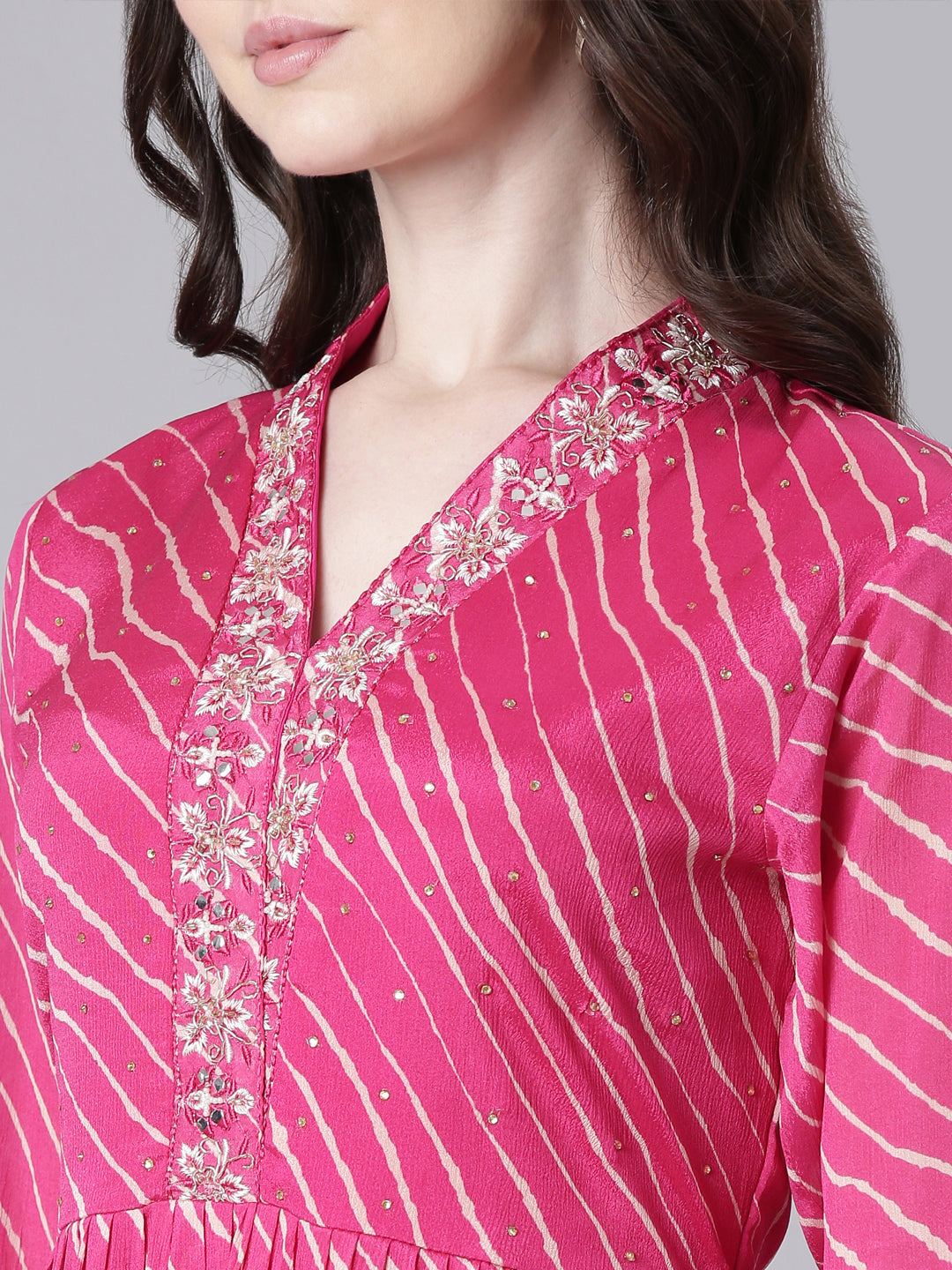 Neerus Magenta Straight Casual Striped Dresses