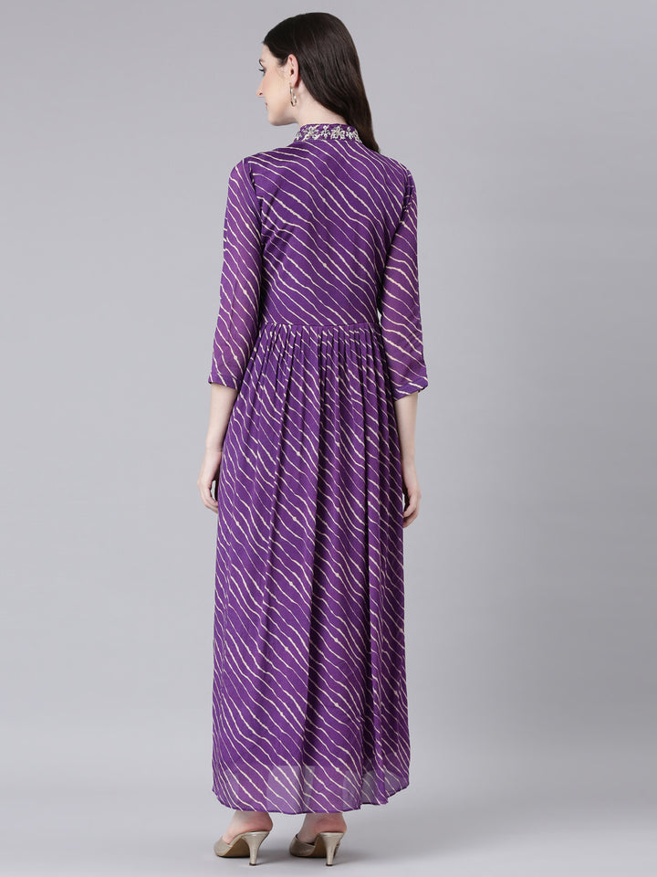 Neerus Purple Straight Casual Striped Dresses