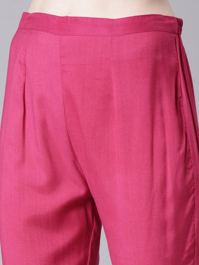 Neerus Magenta Printed Straight Kurta and Trousers With Dupatta