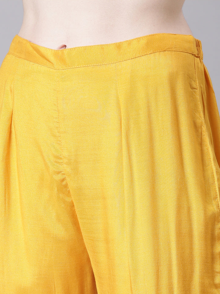 Neerus Mustard Printed Straight Kurta and Trousers With Dupatta