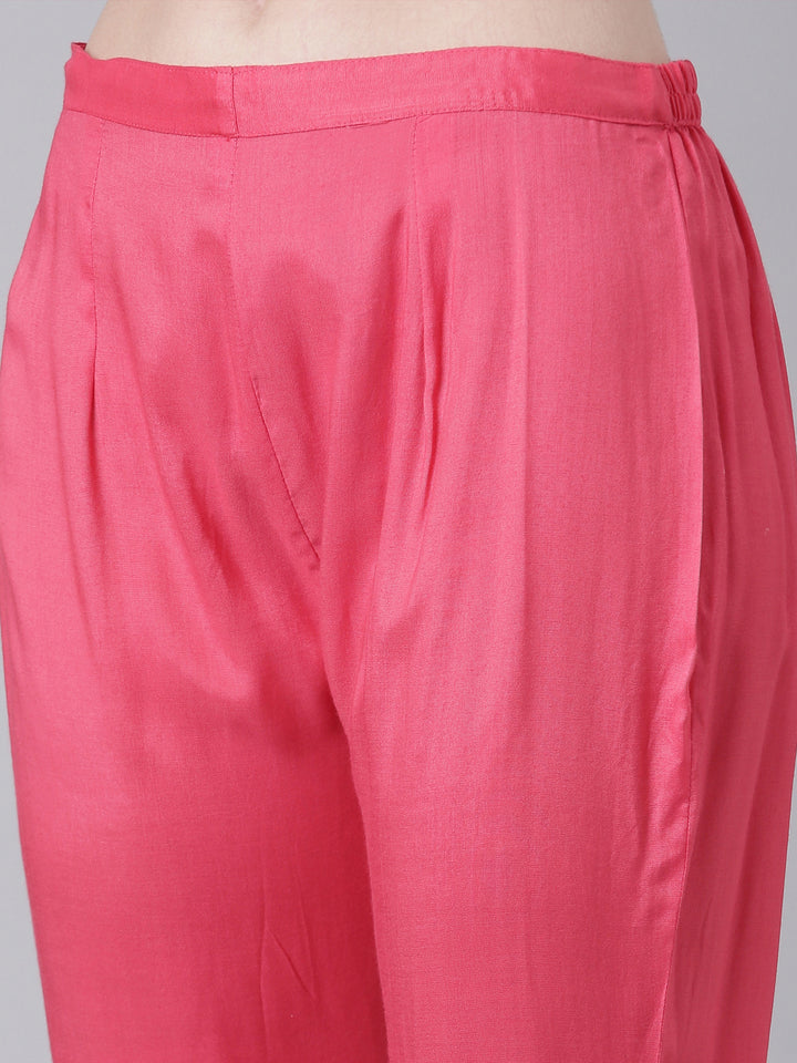 Neerus Pink Printed Straight Kurta and Trousers